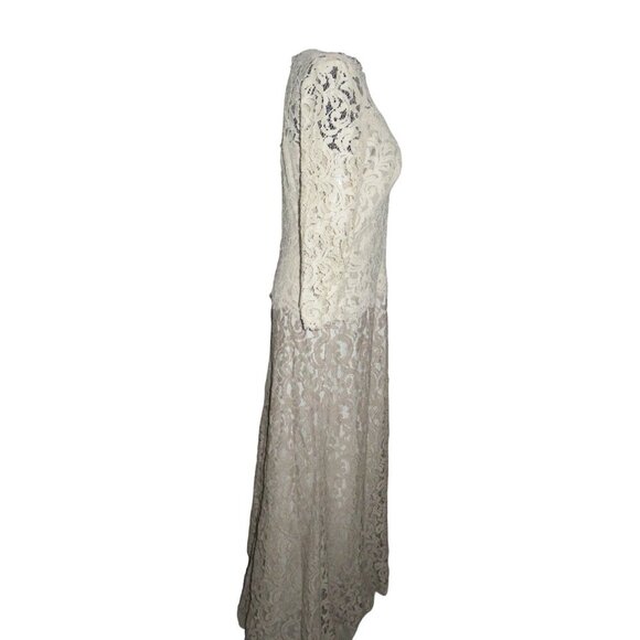 TADASHI Shoji Medallion Lace Two Tone White Cream  Mermaid Cut Formal Gown Dress - Picture 4 of 9